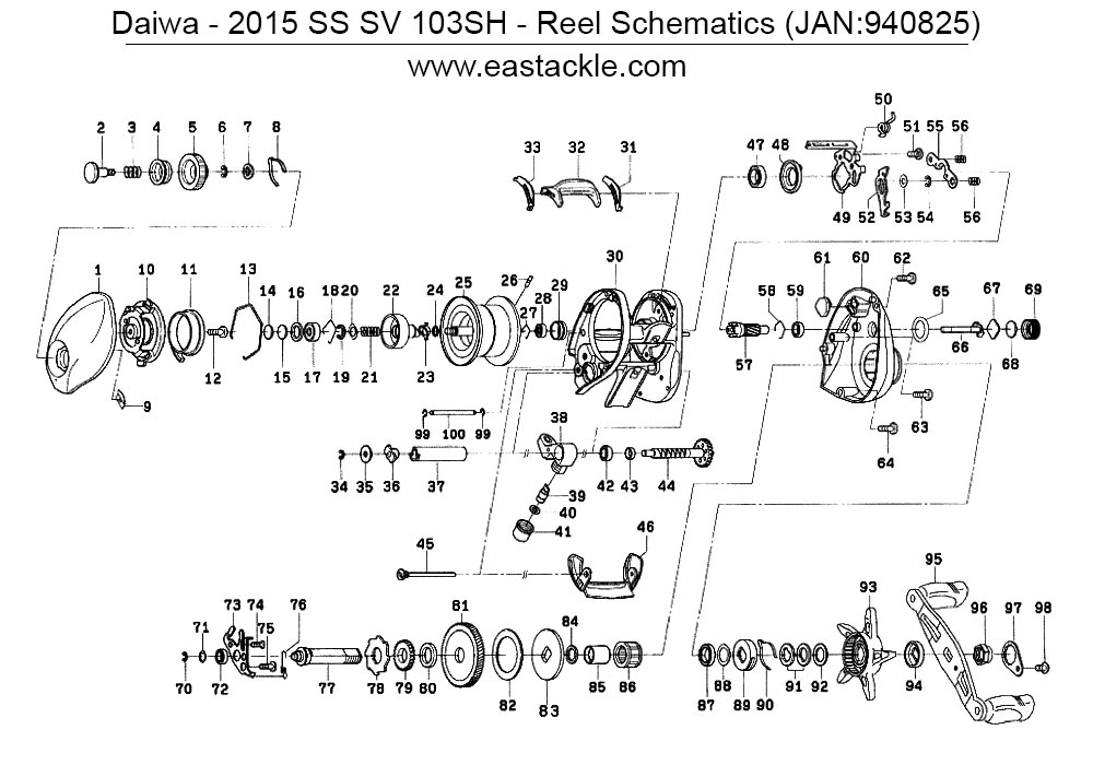 Daiwa - 2015 SS SV 103SH - Bait Casting Reel - Schematics and Parts (1000-1) (16 Jul 2017)